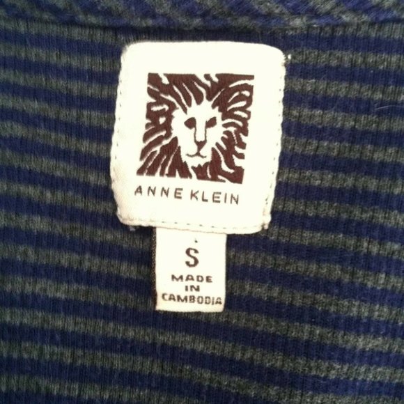 ANNE KLEIN | Women's Long Sleeve Striped Knit Top Grey Blue Size Small - Picture 6 of 7